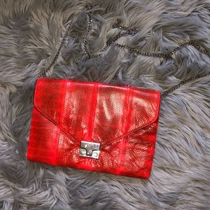 Loeffler Randall Red Snakeskin Leather Chain Crossbody